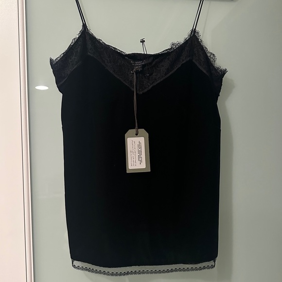 All Saints Black Velvet and Lace Trimmed Camisole U.S. 4/ UK 8 - Picture 3 of 10